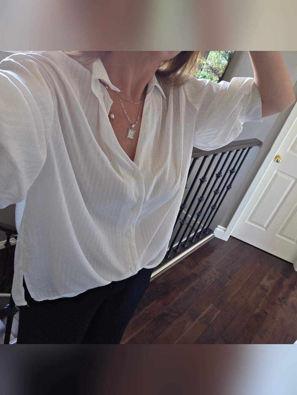 Mustard Seed Cream Striped Lantern Sleeve Button-Down Shirt NWOT